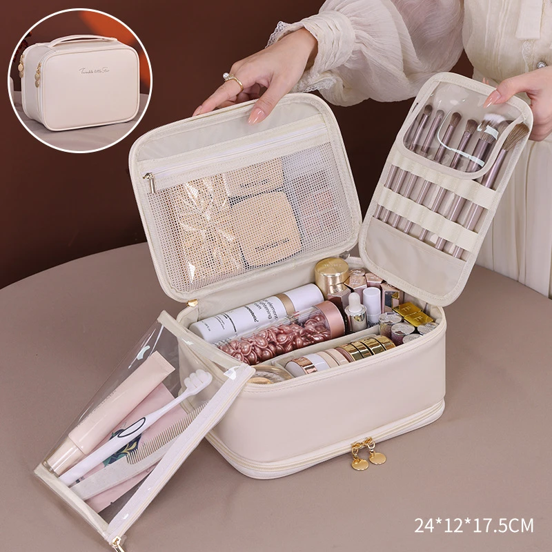 Luxury Skincare Organizer - Double-layered Luxury cosmetic bag portable partition