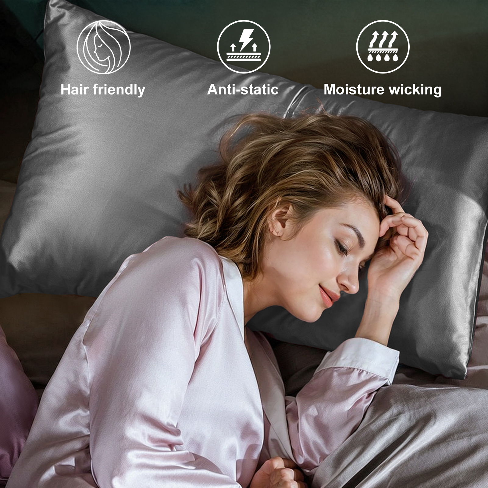 Silk Satin Gray Pillowcase - H - Luxury Skincare Gifts ulasan dan harga