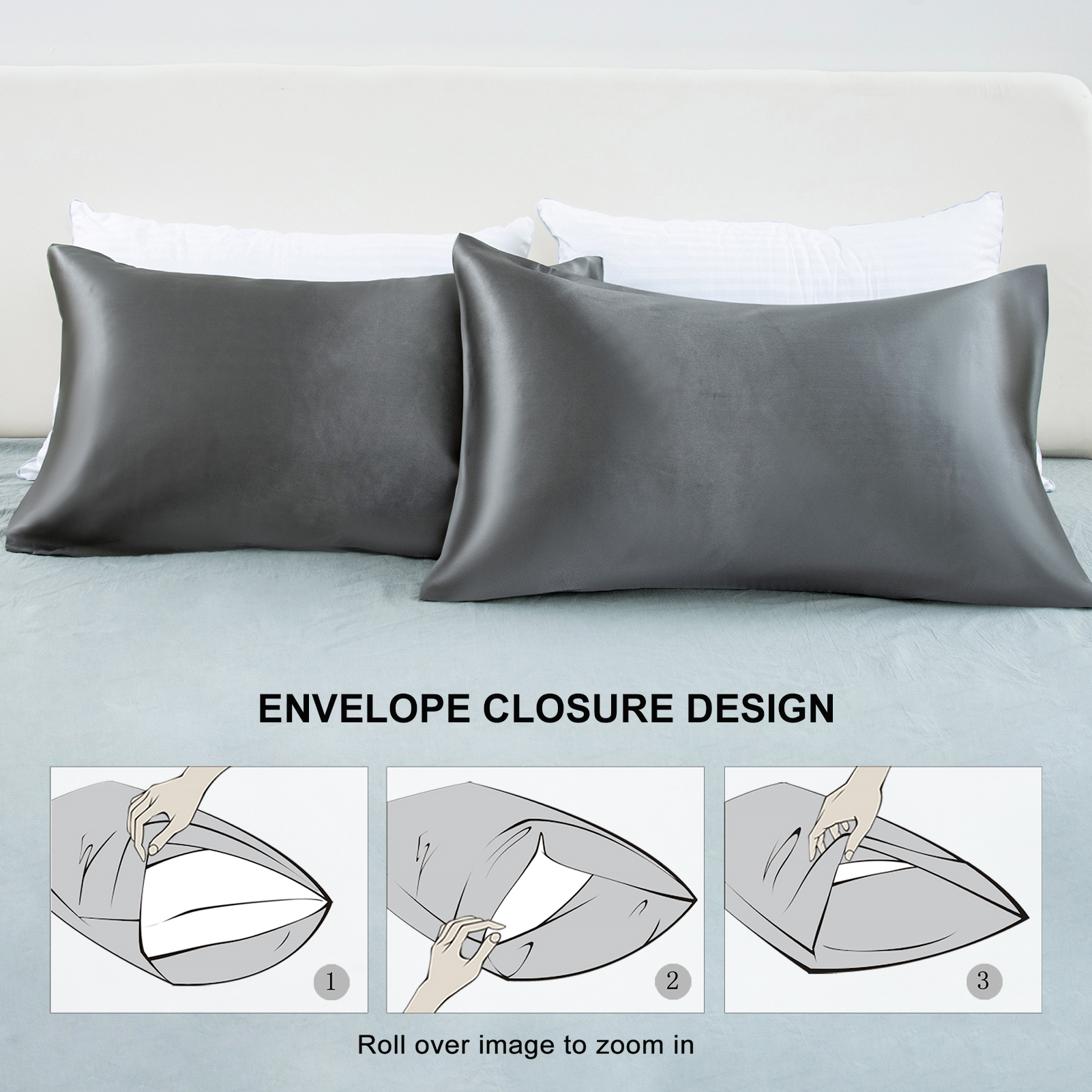 Silk Satin Gray Pillowcase - H - Luxury Skincare Gifts ulasan dan harga